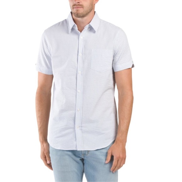 Ben Sherman Other - BEN SHERMAN Blue Fog Seersucker Striped Shirt Medium M NEW NWT